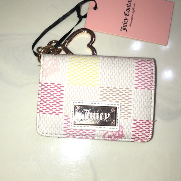 Juicy Couture White Multi Miss Independent Card Case Wallet Key Fob NWT - Picture 11 of 16